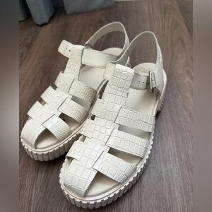 Sorel Cream Croc-Embossed Fisherman Sandals